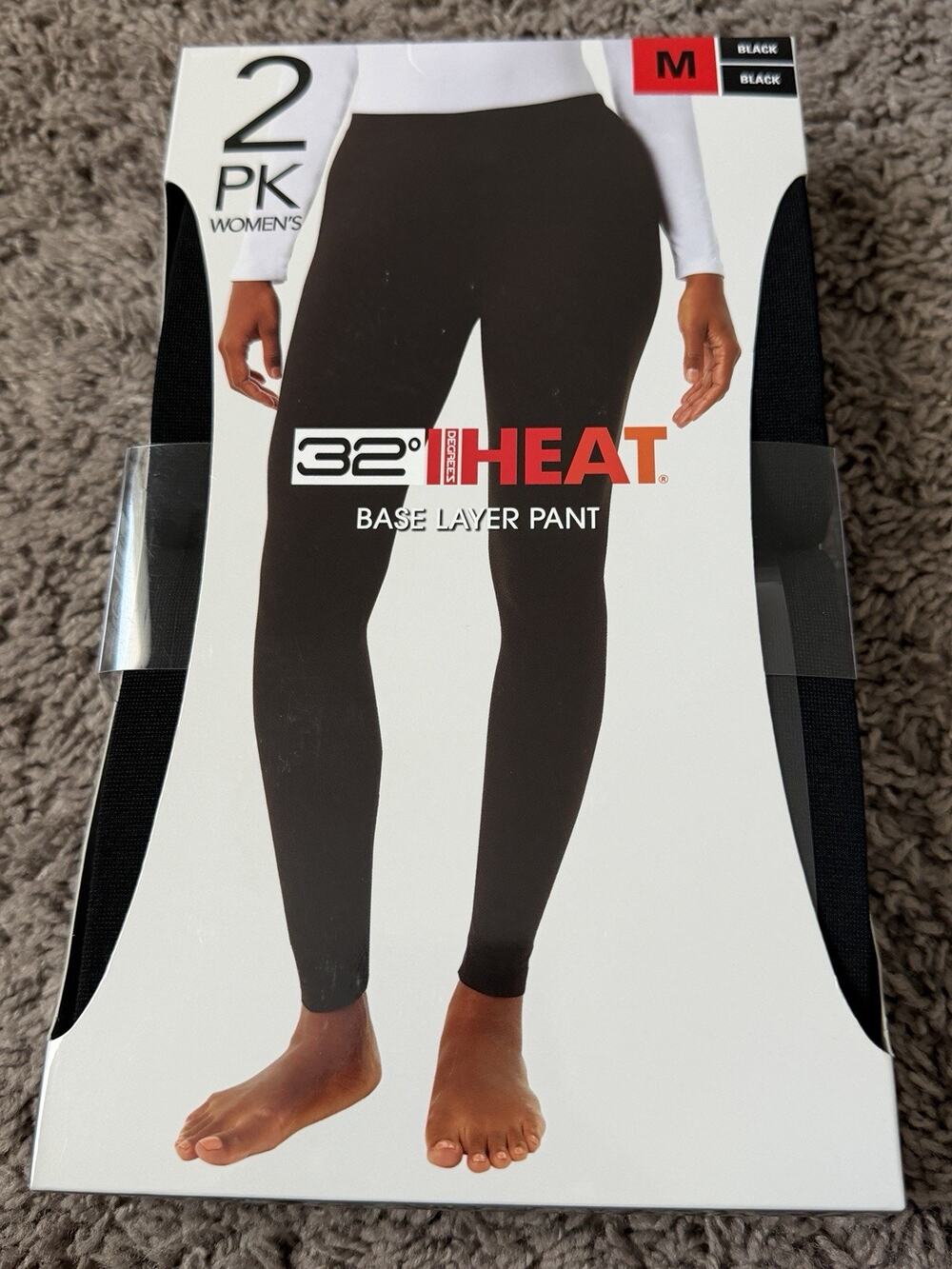 32 Degrees Heat Women's 2-Pack Base Layer Pants, Black, Size M
